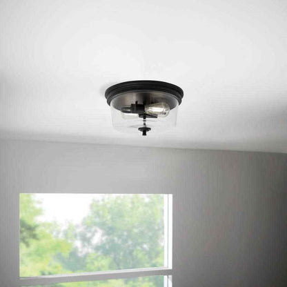 Hampton Bay Manor 13 in. Matte Black Round Flush Mount Industrial Ceiling Light