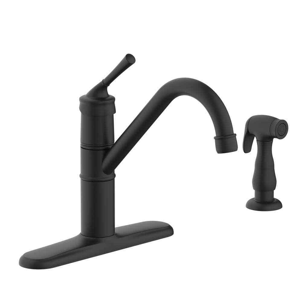 Glacier Bay Barnhart Single-Handle Kitchen Faucet w/ Side Sprayer in Matte Black