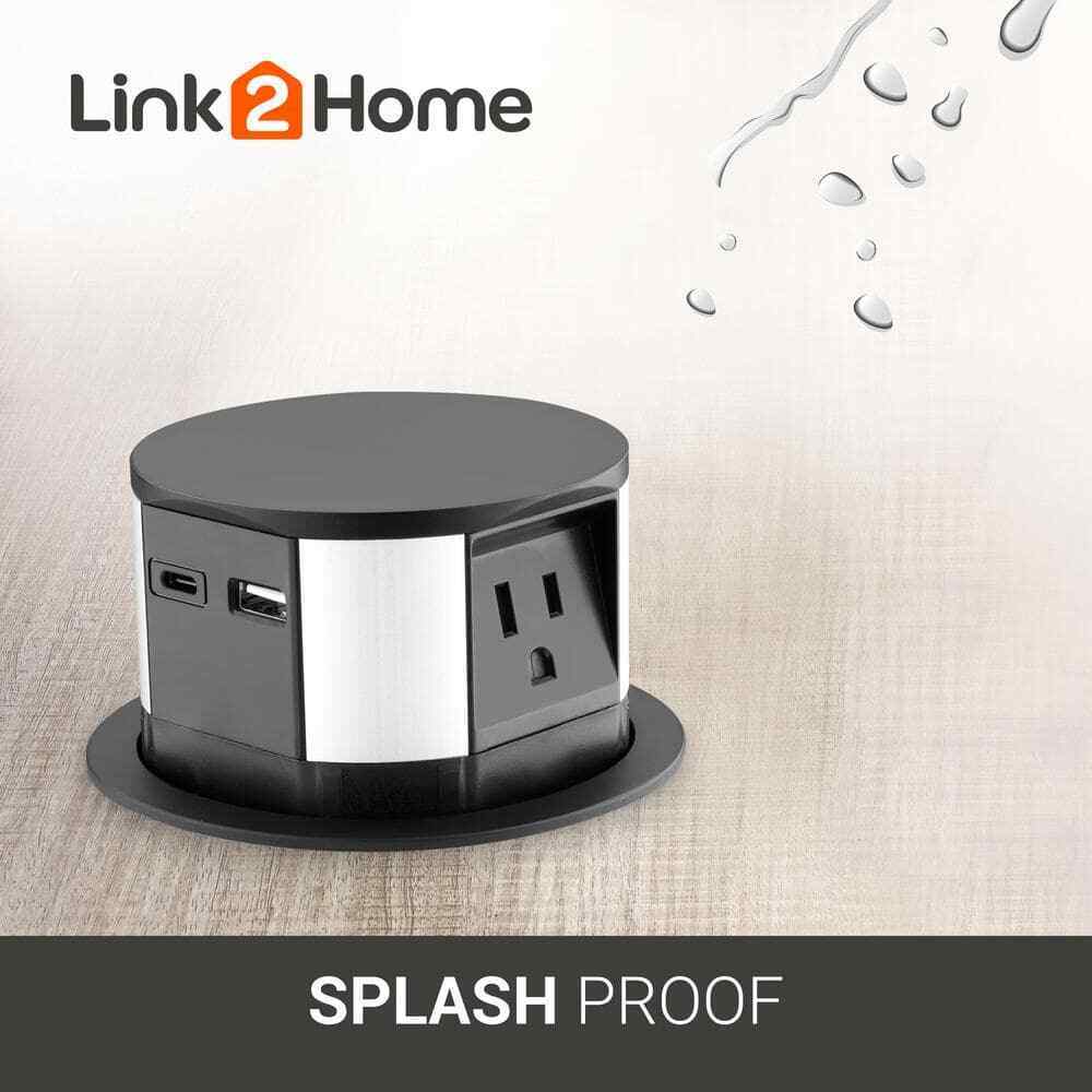 Link2Home Pop Up-Outlet Induction Charger USB-C Ports Surge Protection