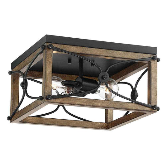 Cordelia Lighting Square 14 in 2-Light Painted Wood w/ Vintage Black Flush Mount