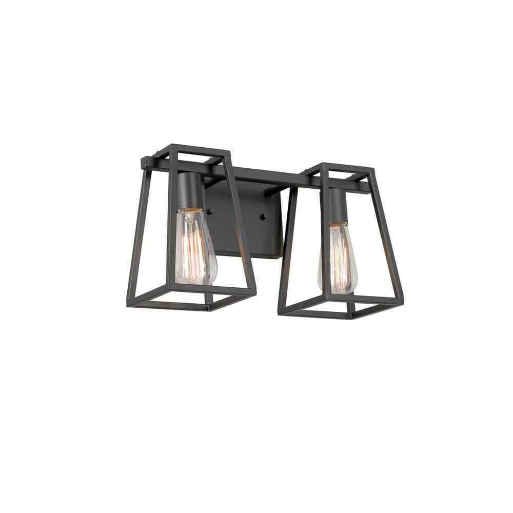 Home Decorators Hazel Heights 2-Light Black Farmhouse Bathroom Vanity Light
