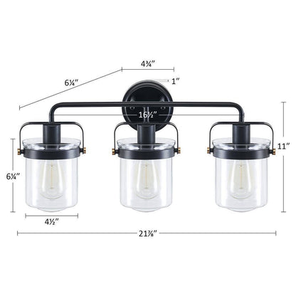 Merra 22 in. 3-Light Matte Black Vanity Light with Clear Glass Shade