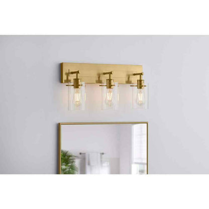 Hampton Bay Regan 21 in. 3-Light Brushed Gold Vanity Light w/ Clear Glass Shades