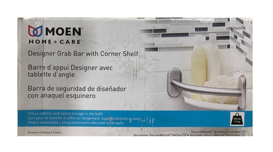 MOEN Home Care 9 in. x 1 in. Screw Grab Bar with Corner Shelf in Chrome