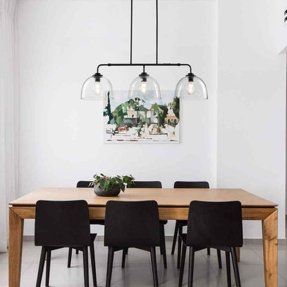 KAISITE 3-Light Black Shaded Pendant Light w/ Transparent Glass Shade