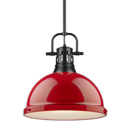 Golden Lighting Duncan 1-Light Black Pendant and Rod with Red Shade