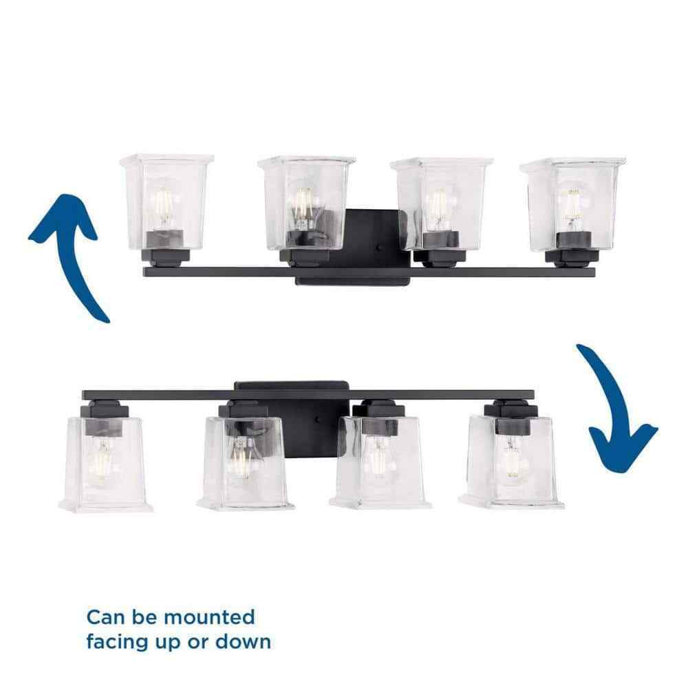 Progress Lighting Gilmour 27.875 in. 4-Light Matte Black Craftsman Vanity Light