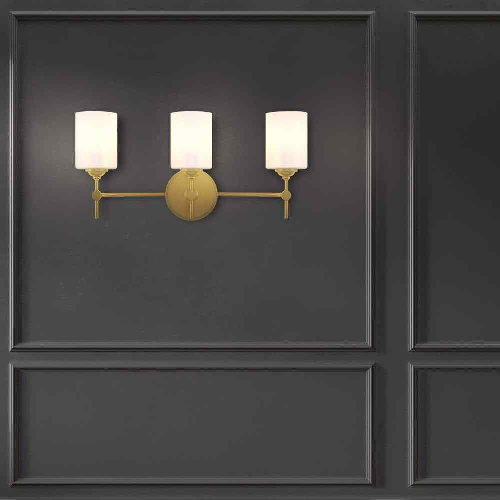 Home Decorators Ayelen Matte Brass Bathroom Vanity Light w/ Opal White Glass