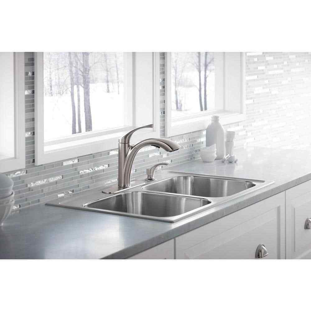 KOHLER Mistos Single-Handle Pull-Out Sprayer Kitchen Faucet In Stainless Steel