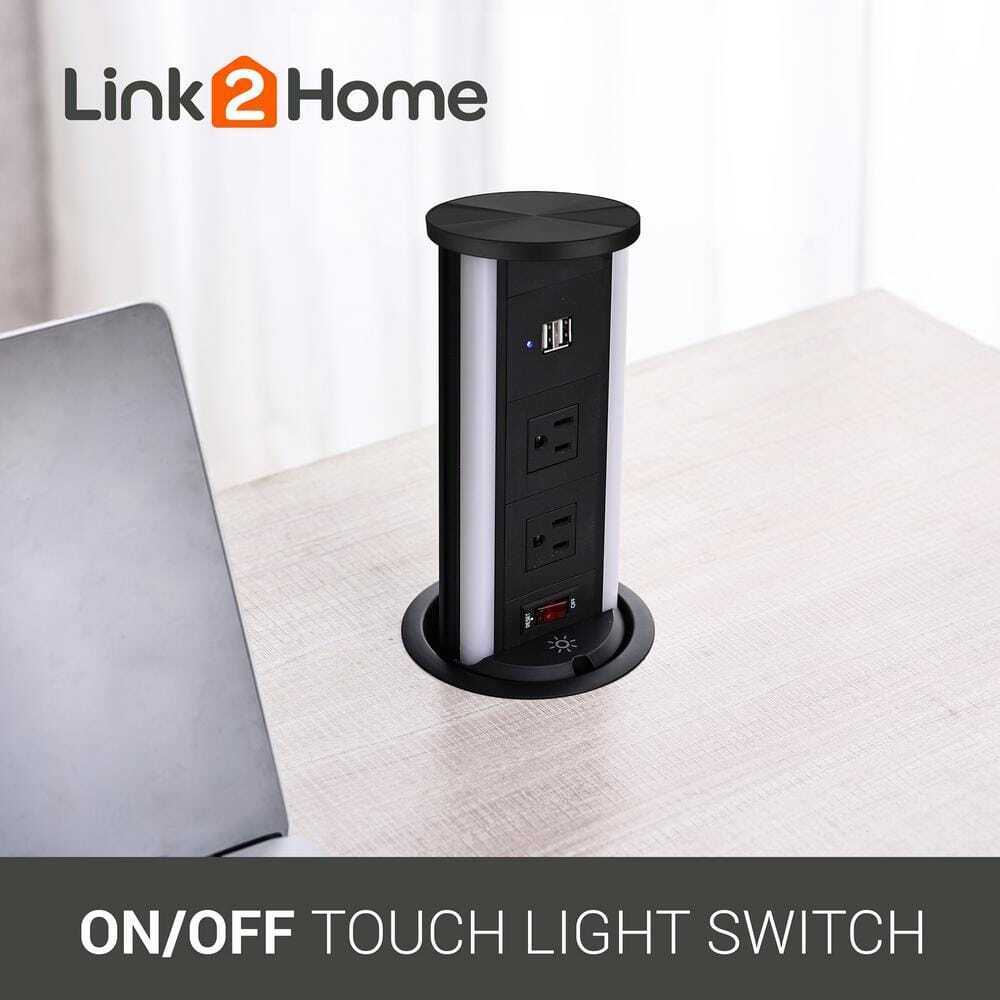 Link2Home 2-Outlets Automatic Pop Up Socket w/10-Watt Induction Wireless Charger
