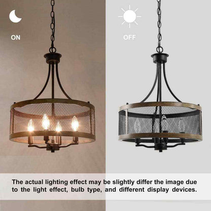 LALUZ Black Farmhouse 4-Light Drum Bronze Modern Round Chandelier Island Light