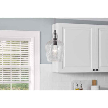 Hampton Bay Gillian 1-Light Coal Mini-Pendant Light with Clear Hammered Glass