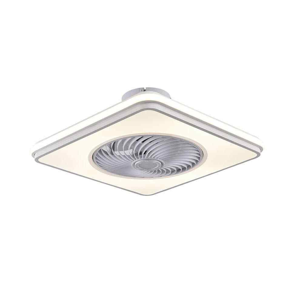 Modern White Square Shape LED Indoor Enclosed Ceiling Fan w/ Remote Control
