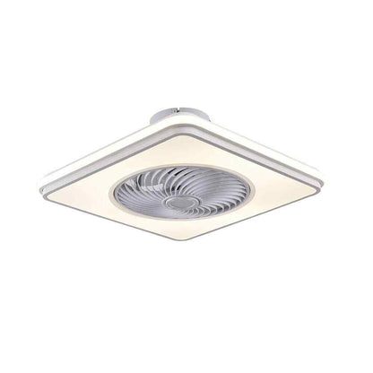 Modern White Square Shape LED Indoor Enclosed Ceiling Fan w/ Remote Control