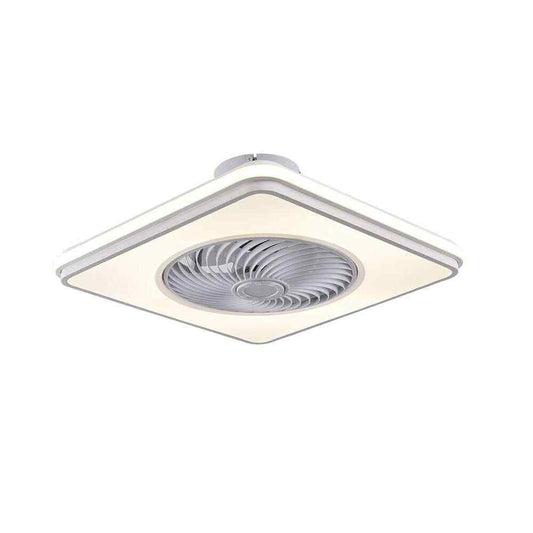 Modern White Square Shape LED Indoor Enclosed Ceiling Fan w/ Remote Control