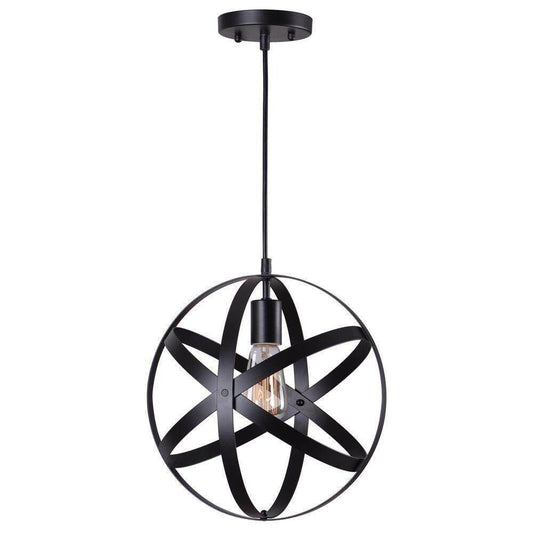 Home Decorators Orbit 1-Light Black Mini Pendant with Black Metal Strap Design