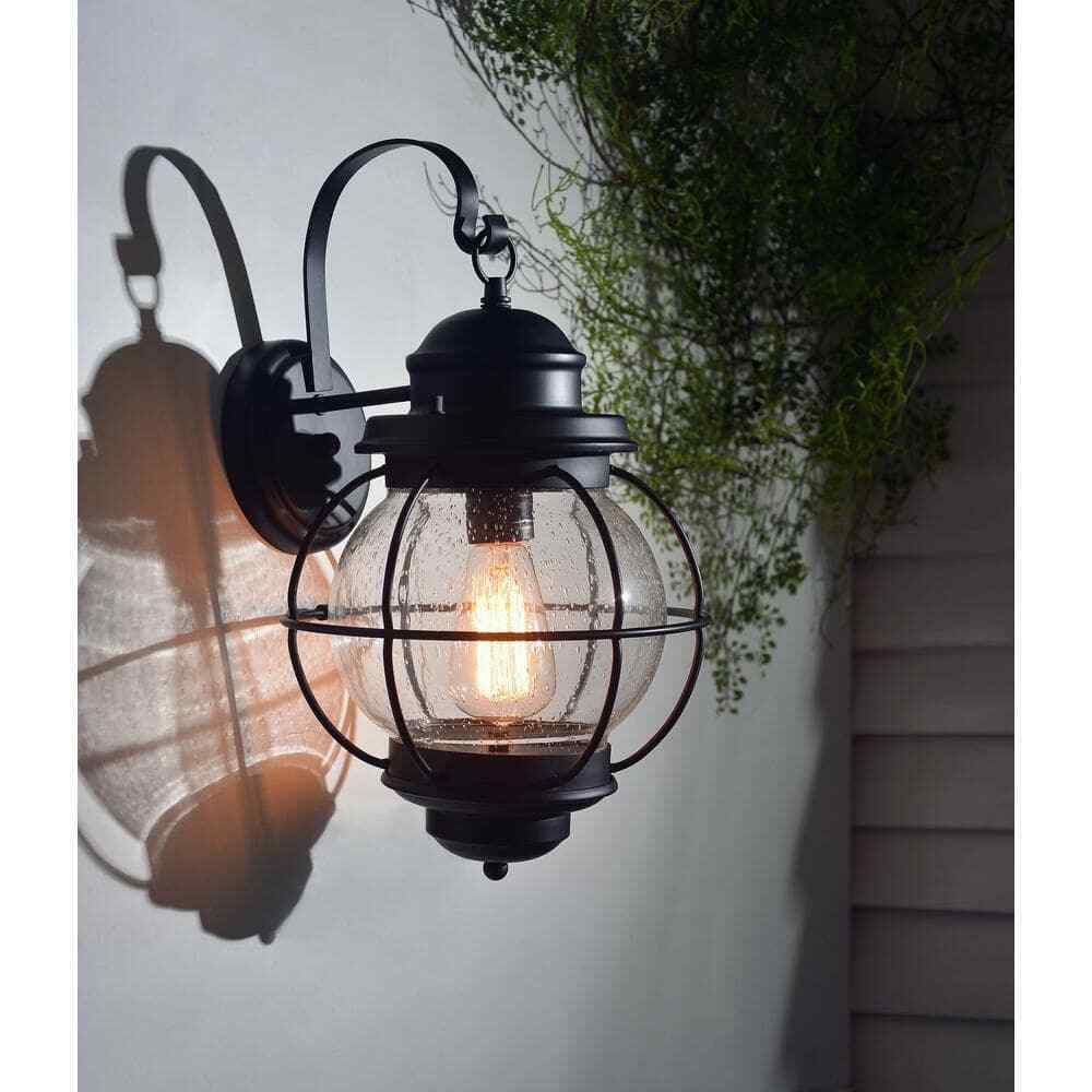 Home Decorators Greer 1-Light Black Outdoor Wall Lantern Sconce Light