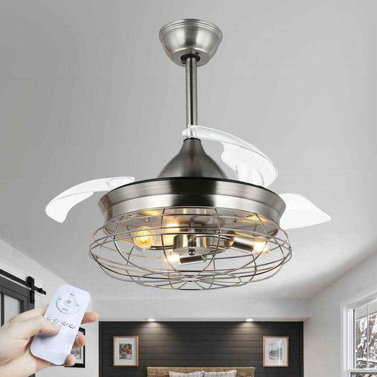Bella Depot 36 in. LED Brushed Nickel Retractable Ceiling Fan Light and Remote