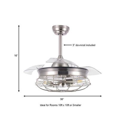 Bella Depot 36 in. LED Brushed Nickel Retractable Ceiling Fan Light and Remote
