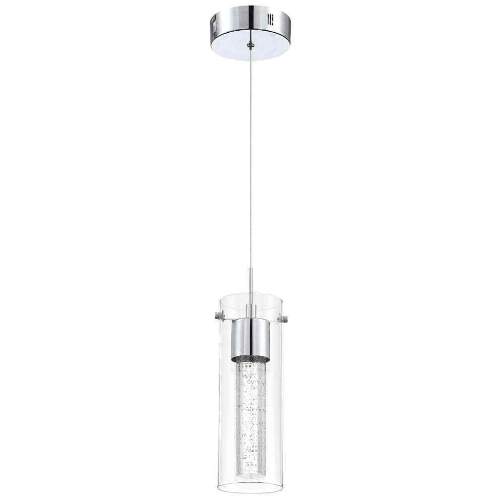 Pia Ricco 8-Watt Integrated LED Chrome Pendant with Crystal Bubble Glass Shade