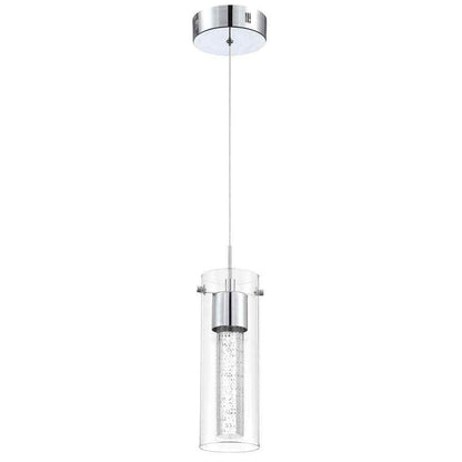 Pia Ricco 8-Watt Integrated LED Chrome Pendant with Crystal Bubble Glass Shade