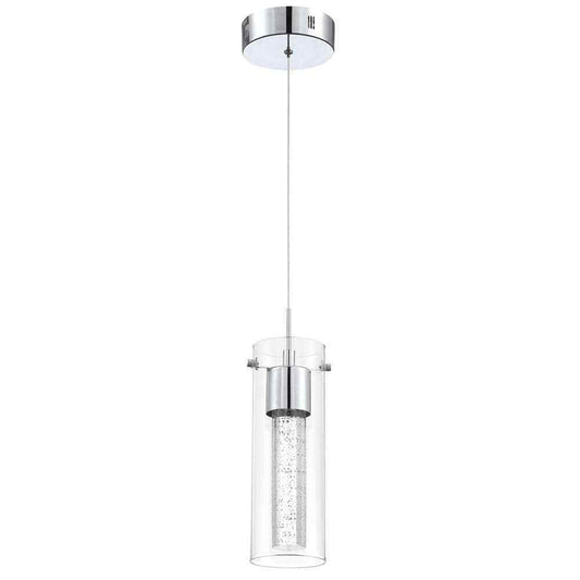 Pia Ricco 8-Watt Integrated LED Chrome Pendant with Crystal Bubble Glass Shade