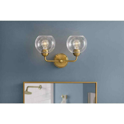Home Decorators Jill 16 in. 2-Light Gold Vanity Light w/ Seeded Glass Shade