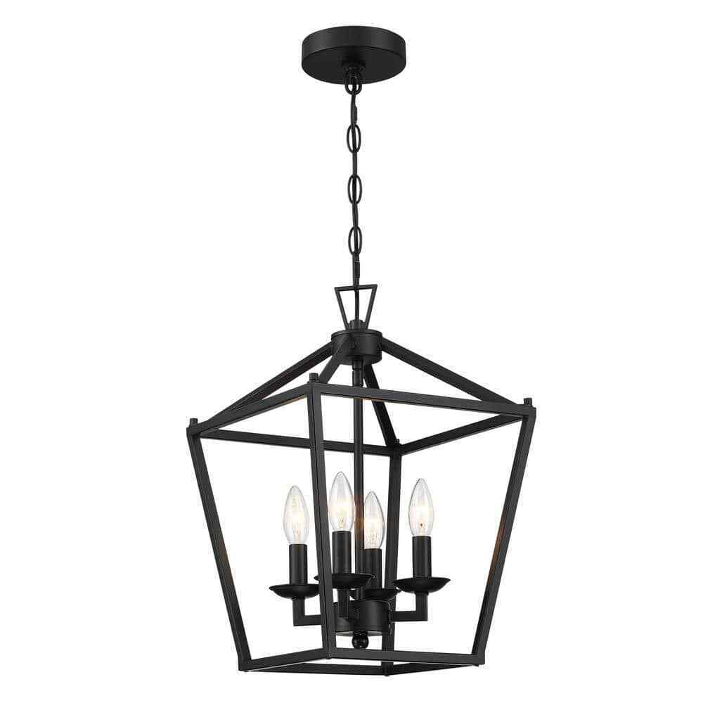 Hukoro Alfa 12 in. Geometric Cage Lantern Pendant Light w/ Matte Black Finish