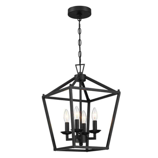 Hukoro Alfa 12 in. Geometric Cage Lantern Pendant Light w/ Matte Black Finish