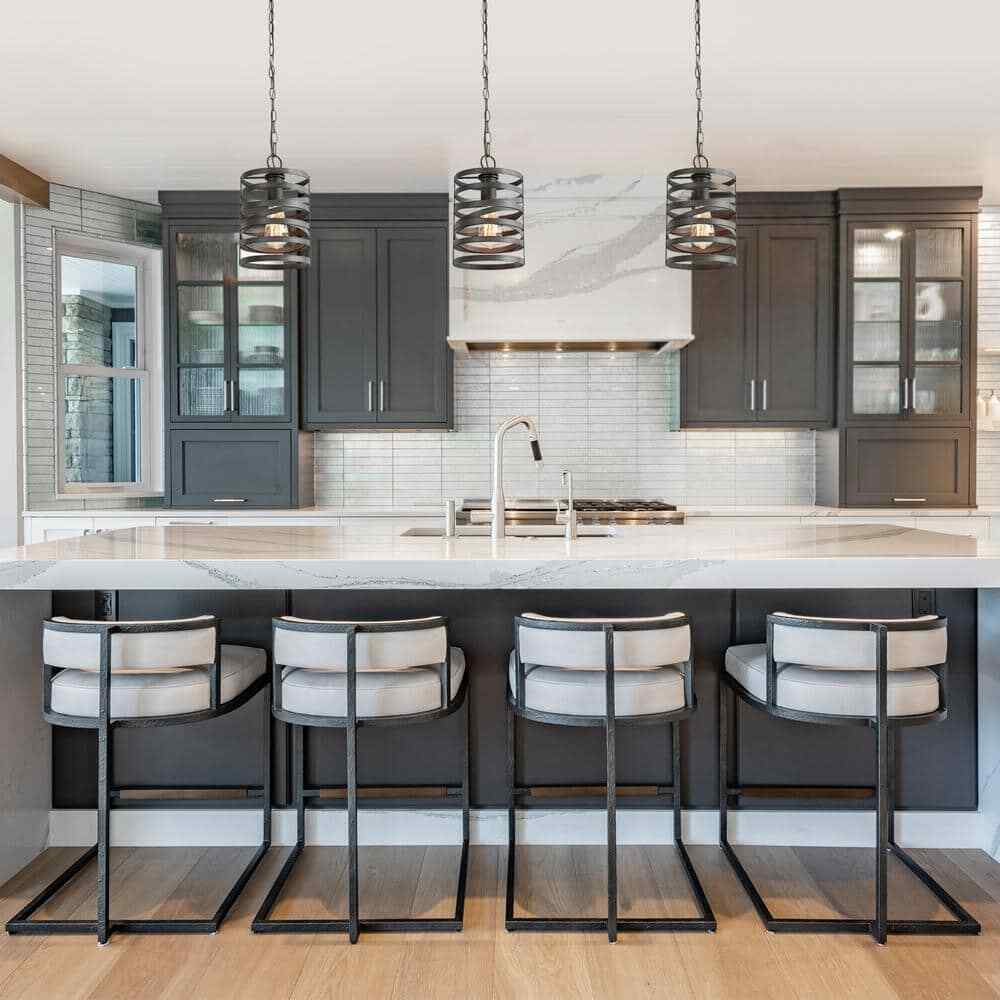 LNC Brushed Gray Modern 1-Light Drum Cage Kitchen Island High Ceiling Light