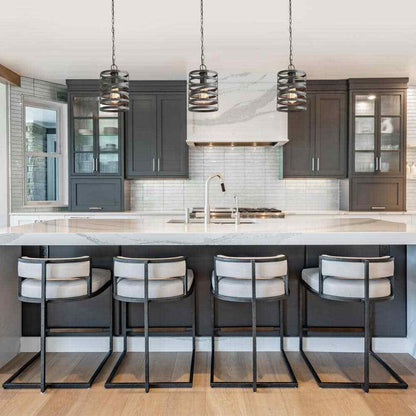 LNC Brushed Gray Modern 1-Light Drum Cage Kitchen Island High Ceiling Light
