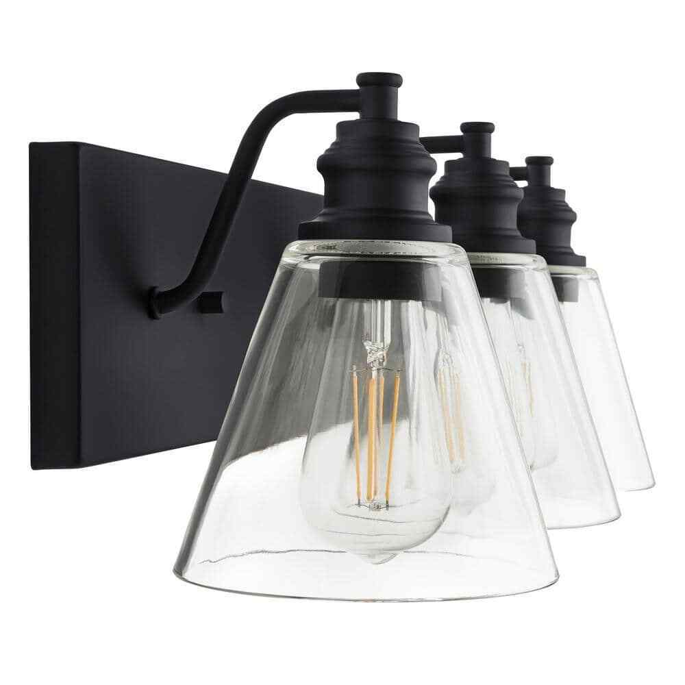 Hampton Bay Manor 24 in. 3-Light Matte Black Industrial Bathroom Vanity Light