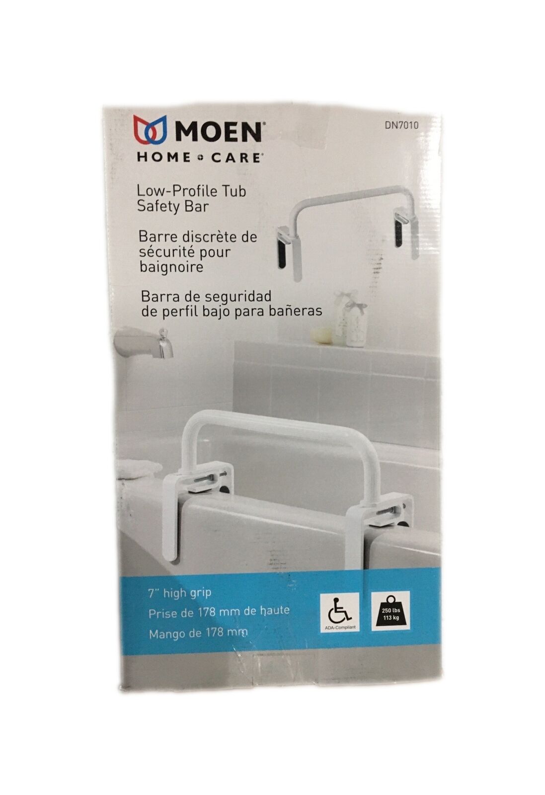 MOEN 16-1/2 in. Low Profile Tub Safety Bar in Glacier DN7010