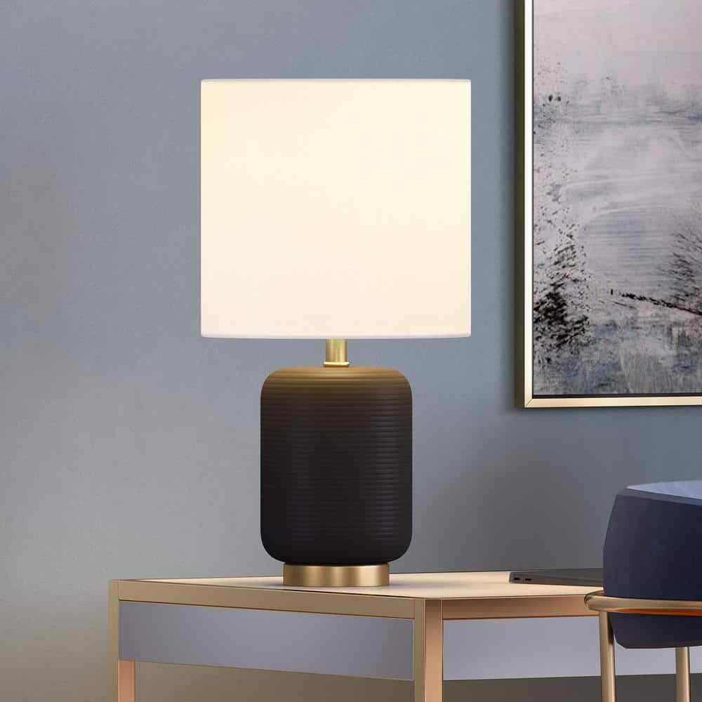 Meyer&Cross Lambert 15 in. Matte Black and Brass Ceramic Mini Table Lamp ML0925