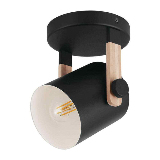 Eglo Hornwood Black and Wood Matte Black/Cream Cylindrical Light Metal Shade