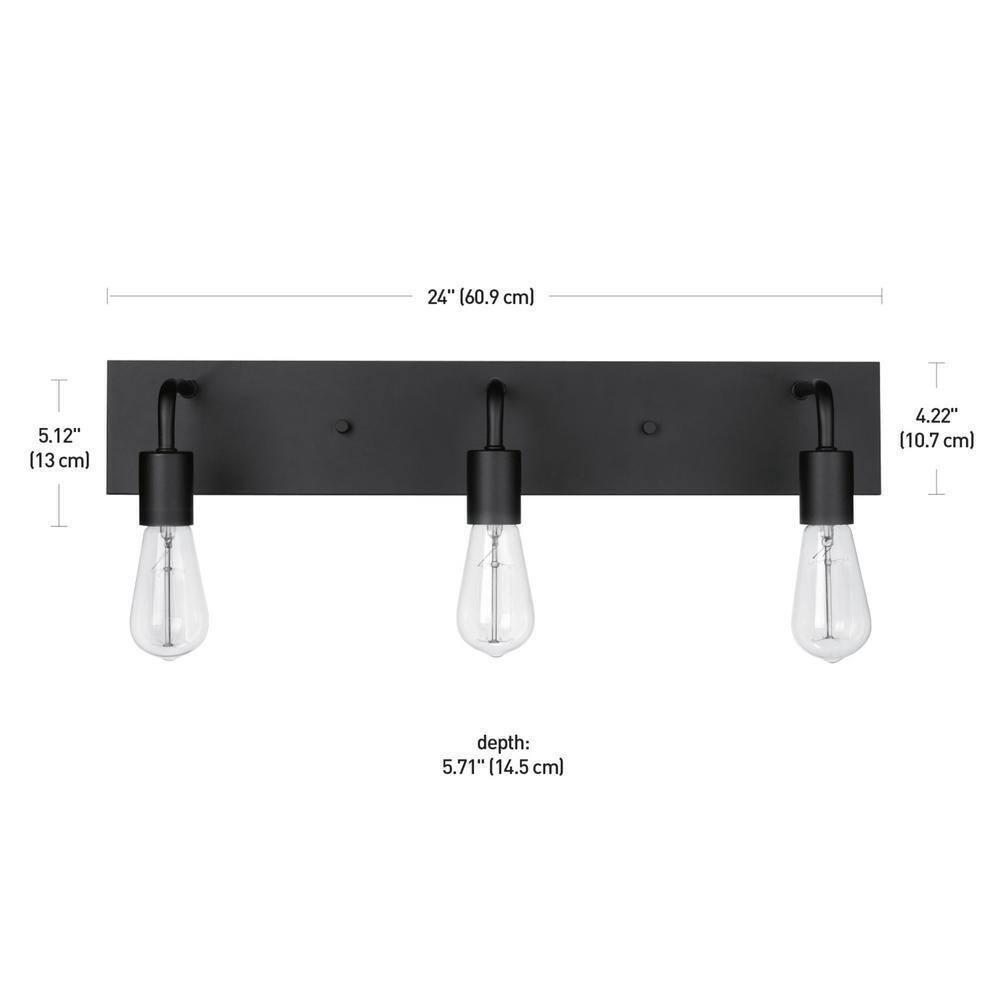 Hampton Bay Northvale 24 in. 3-Light Matte Black and Brass Bathroom Vanity Light