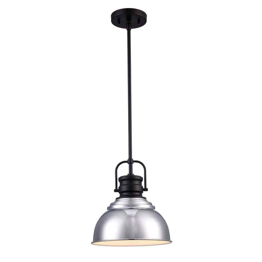 Home Decorators Shelston 10 in. Chrome and Black Farmhouse Pendant Light Fixture