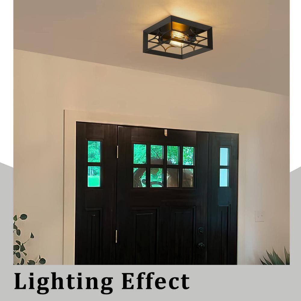 JAZAVA 11.4 in. 2-Light Black Flush Mount Square Ceiling Light