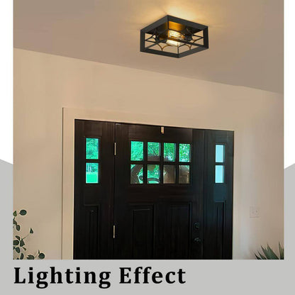 JAZAVA 11.4 in. 2-Light Black Flush Mount Square Ceiling Light