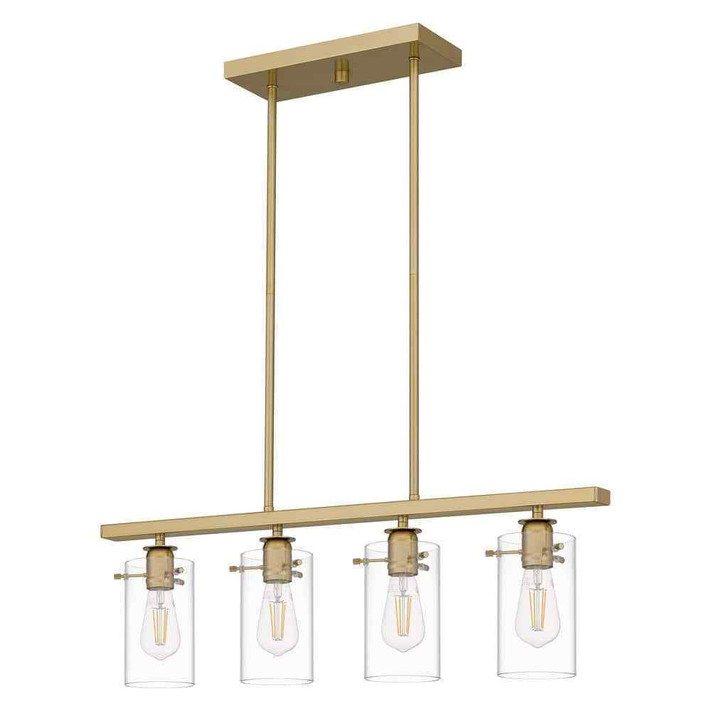 Hampton Bay Regan Brushed Gold Industrial Linear Chandelier  Clear Glass Shades