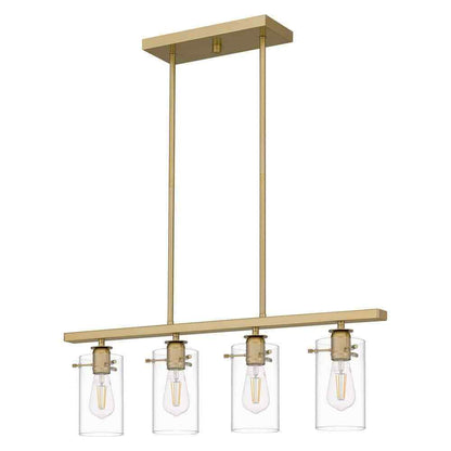 Hampton Bay Regan Brushed Gold Industrial Linear Chandelier  Clear Glass Shades