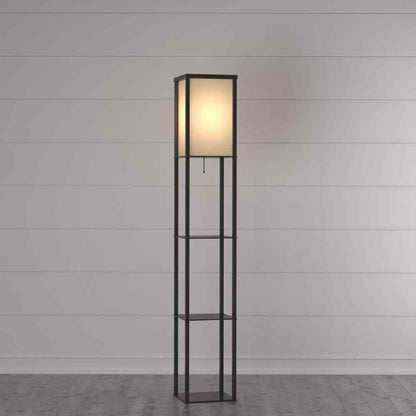 Hampton Bay 62.75 in. Black w. Antique Brass Shelf Floor Lamp AF33904