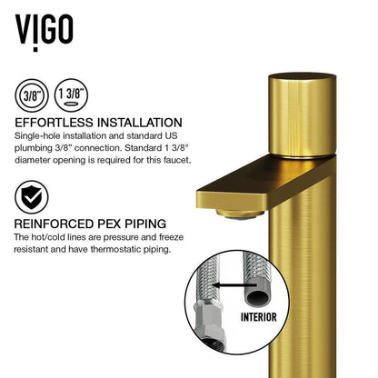 VIGO Gotham Single Handle Single-Hole Bathroom Vessel Faucet, Matte Brushed Gold