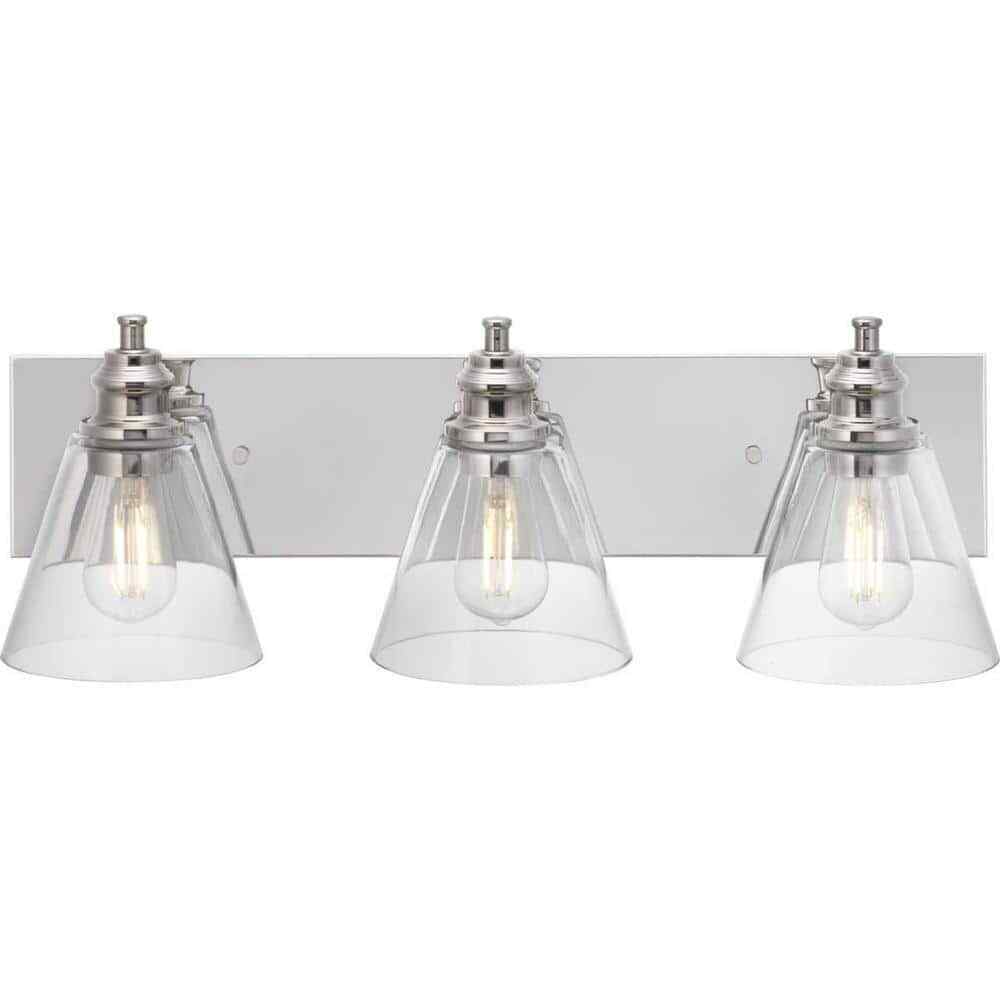 Hampton Bay Manor 24" 3-Light Polished Nickel Industrial Bathroom Vanity Light