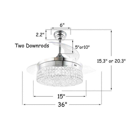 Bella Depot 36 in. LED Indoor Chrome Retractable Crystal Ceiling Fan