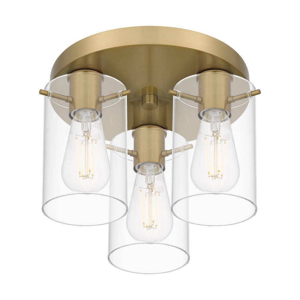 Hampton Bay Regan 11.75 in. 3-Light Brushed Gold Flush Mount