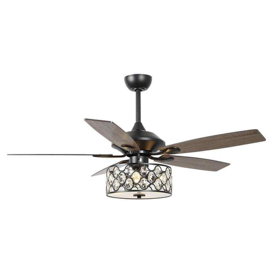 Parrot Uncle Huber 52 in. Indoor Black Crystal Chandelier Ceiling Fan