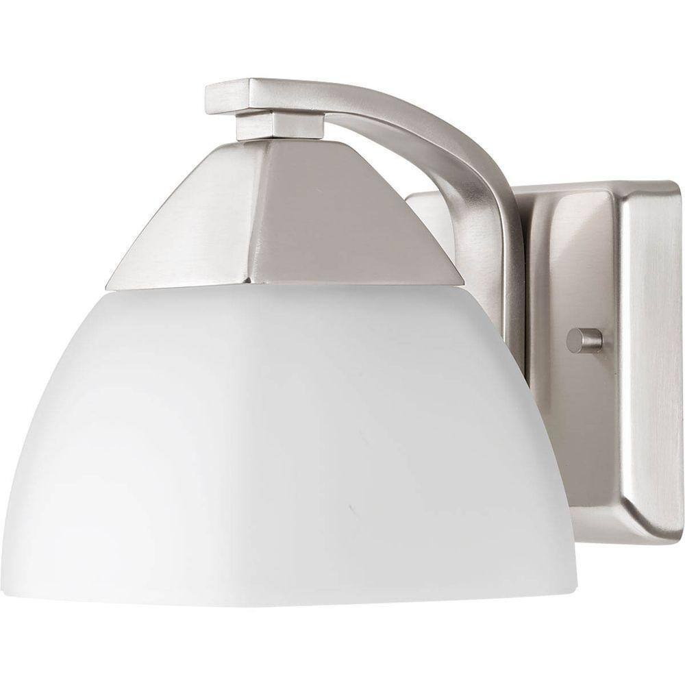 Progress Lighting Brushed Nickel Etched White Glass Modern Bath Vanity Light