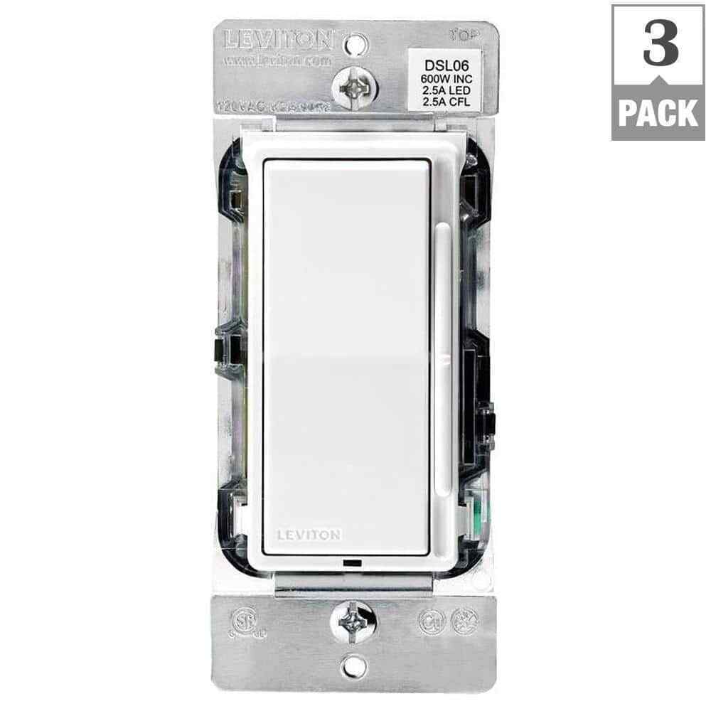 Leviton Decora 600W Single-Pole/3-Way Universal Rocker Slide Dimmer White 3-Pack