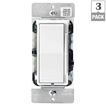 Leviton Decora 600W Single-Pole/3-Way Universal Rocker Slide Dimmer White 3-Pack
